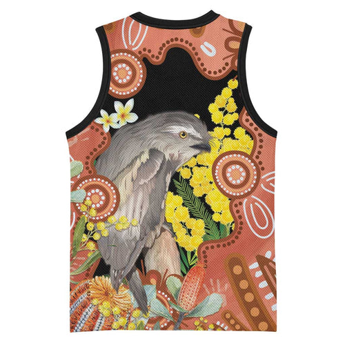 Australia Tawny Frogmouth Basketball Jersey Golden Wattle Banksia Aboriginal Art - Aussie Hoodie