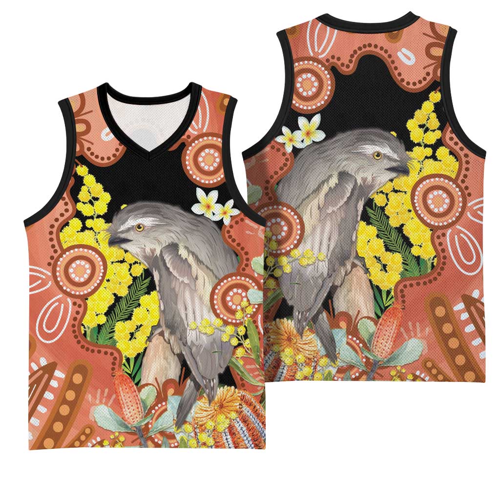 Australia Tawny Frogmouth Basketball Jersey Golden Wattle Banksia Aboriginal Art - Aussie Hoodie