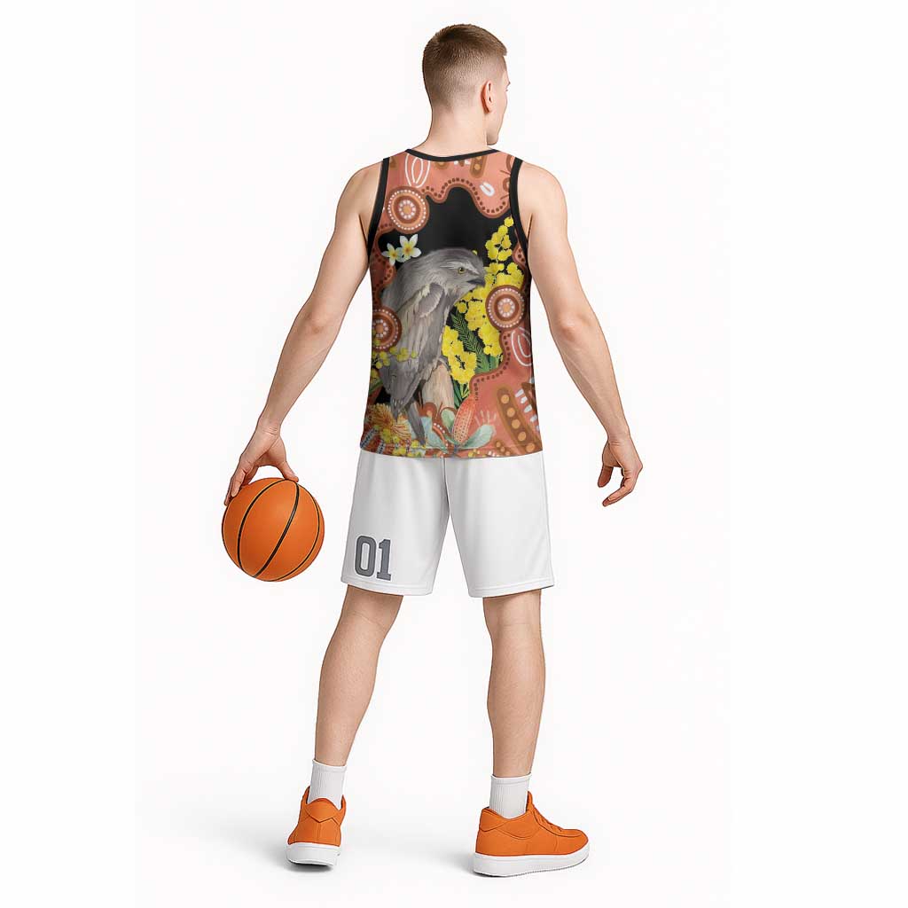 Australia Tawny Frogmouth Basketball Jersey Golden Wattle Banksia Aboriginal Art - Aussie Hoodie