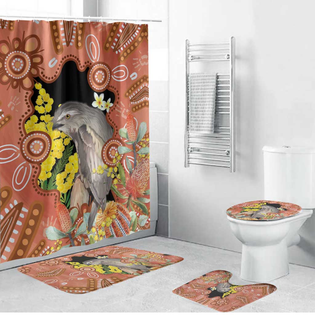 Australia Tawny Frogmouth Bathroom Set Golden Wattle Banksia Aboriginal Art - Aussie Hoodie