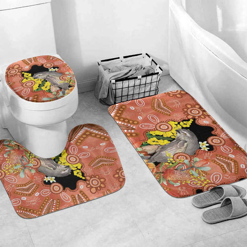 Australia Tawny Frogmouth Bathroom Set Golden Wattle Banksia Aboriginal Art - Aussie Hoodie