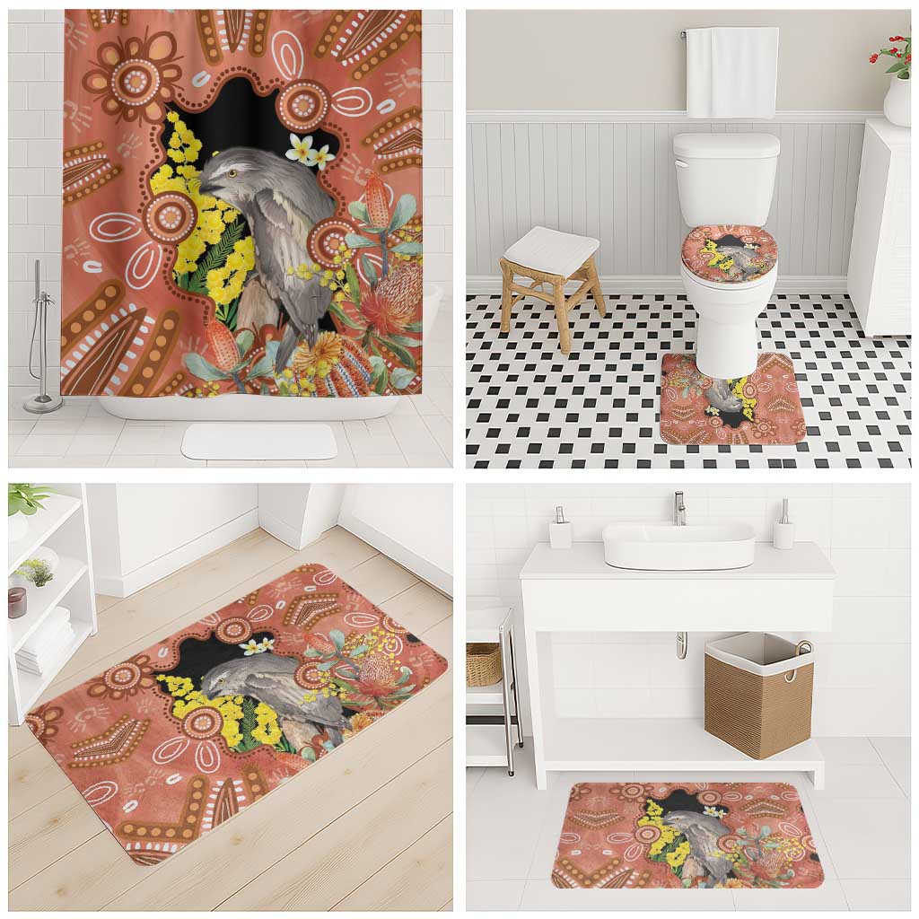 Australia Tawny Frogmouth Bathroom Set Golden Wattle Banksia Aboriginal Art - Aussie Hoodie