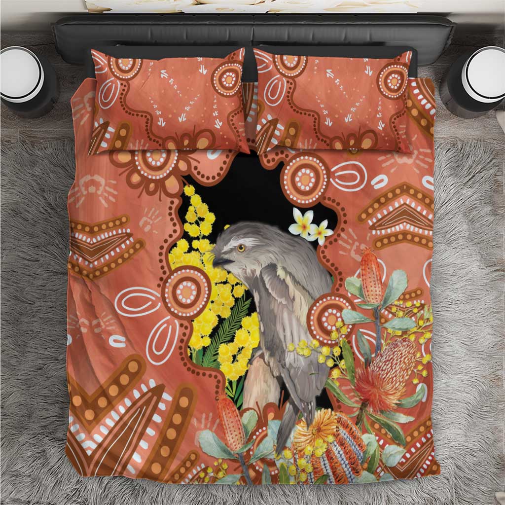 Australia Tawny Frogmouth Bedding Set Golden Wattle Banksia Aboriginal Art - Aussie Hoodie