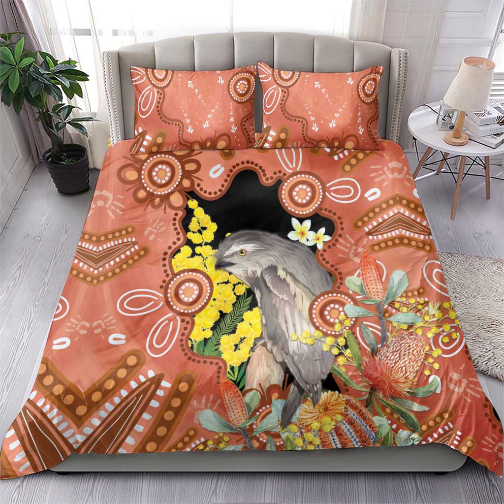 Australia Tawny Frogmouth Bedding Set Golden Wattle Banksia Aboriginal Art - Aussie Hoodie
