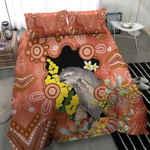 Australia Tawny Frogmouth Bedding Set Golden Wattle Banksia Aboriginal Art - Aussie Hoodie