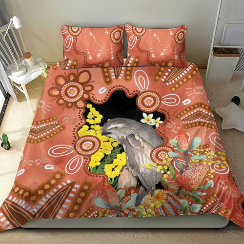 Australia Tawny Frogmouth Bedding Set Golden Wattle Banksia Aboriginal Art - Aussie Hoodie