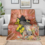 Australia Tawny Frogmouth Blanket Golden Wattle Banksia Aboriginal Art - Aussie Hoodie