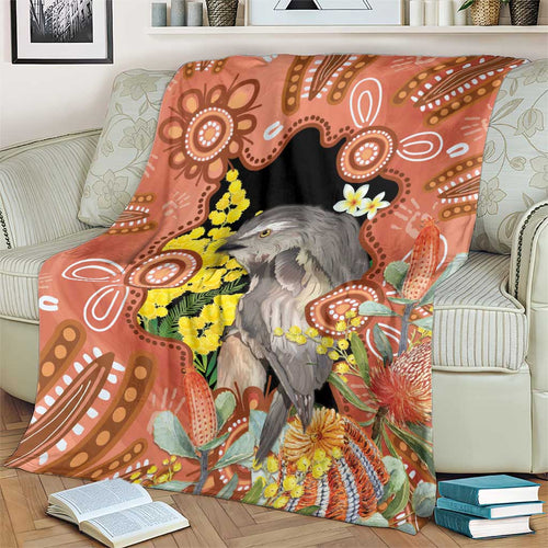 Australia Tawny Frogmouth Blanket Golden Wattle Banksia Aboriginal Art - Aussie Hoodie