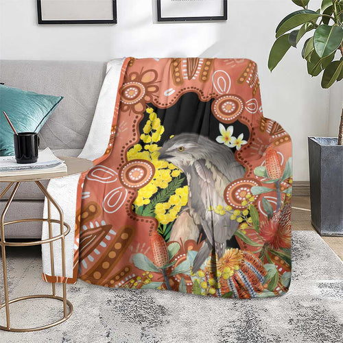 Australia Tawny Frogmouth Blanket Golden Wattle Banksia Aboriginal Art - Aussie Hoodie