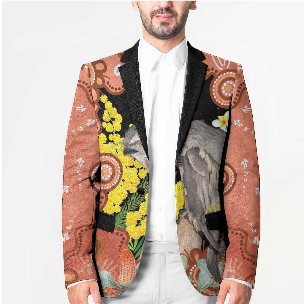 Australia Tawny Frogmouth Blazer Golden Wattle Banksia Aboriginal Art - Aussie Hoodie