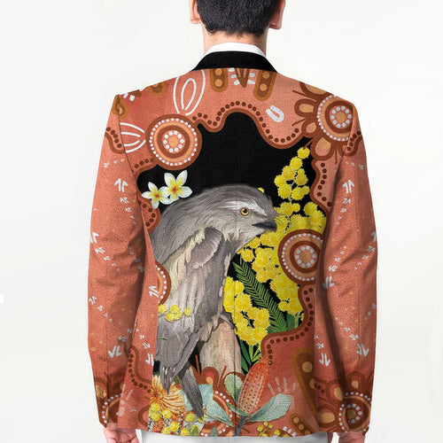 Australia Tawny Frogmouth Blazer Golden Wattle Banksia Aboriginal Art - Aussie Hoodie