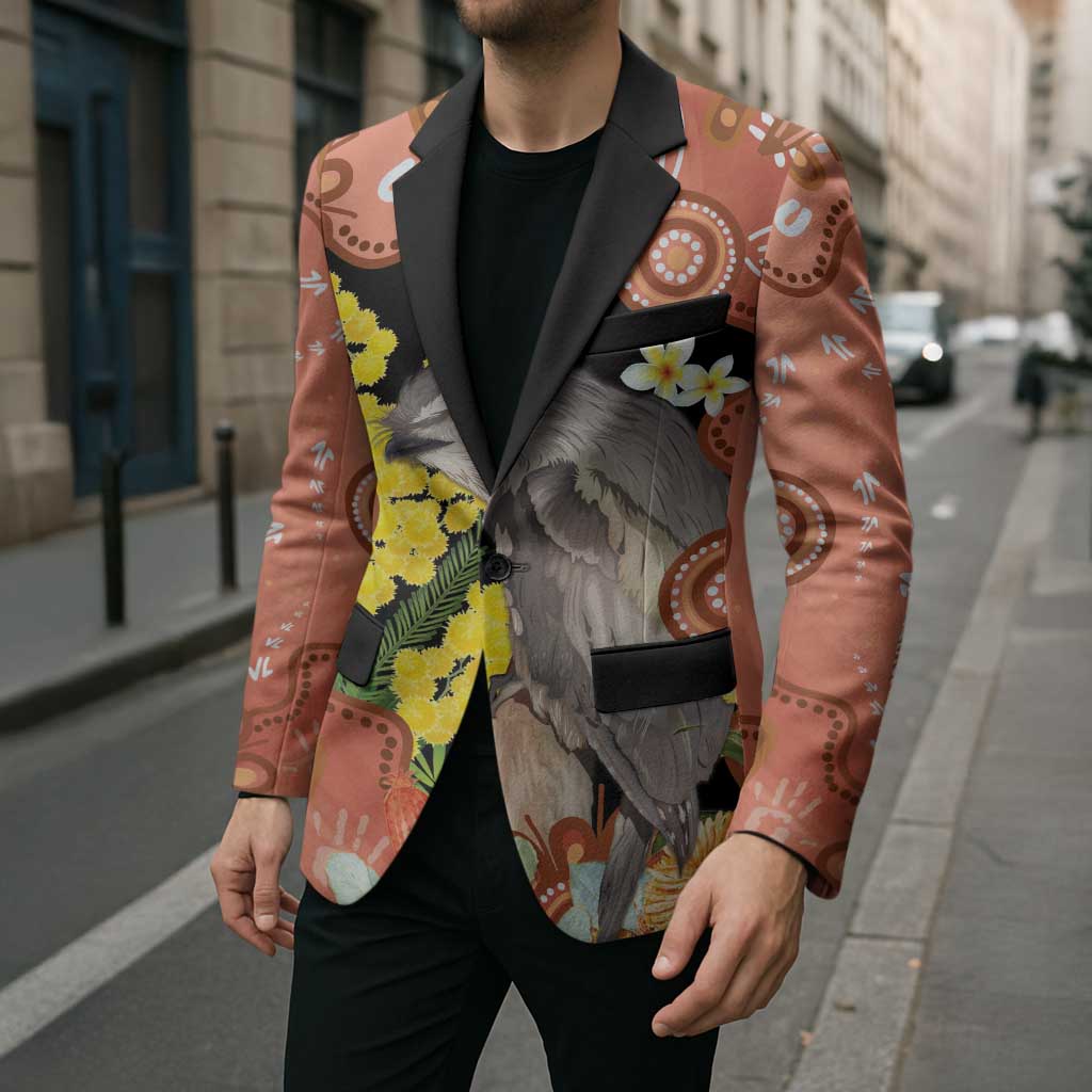Australia Tawny Frogmouth Blazer Golden Wattle Banksia Aboriginal Art - Aussie Hoodie