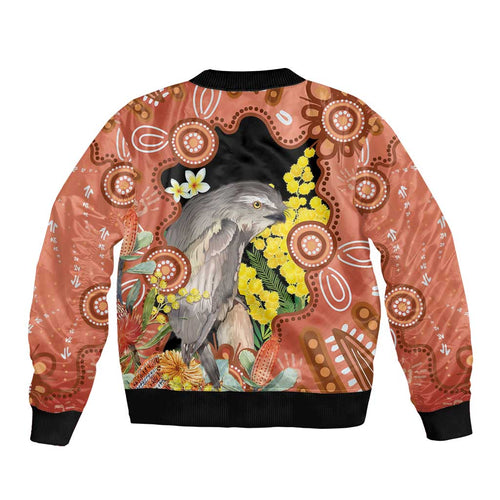 Australia Tawny Frogmouth Bomber Jacket Golden Wattle Banksia Aboriginal Art - Aussie Hoodie
