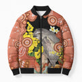 Australia Tawny Frogmouth Bomber Puffer Jacket Golden Wattle Banksia Aboriginal Art - Aussie Hoodie