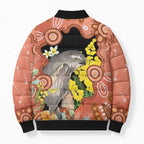 Australia Tawny Frogmouth Bomber Puffer Jacket Golden Wattle Banksia Aboriginal Art - Aussie Hoodie