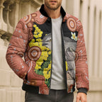 Australia Tawny Frogmouth Bomber Puffer Jacket Golden Wattle Banksia Aboriginal Art - Aussie Hoodie
