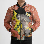 Australia Tawny Frogmouth Bomber Puffer Jacket Golden Wattle Banksia Aboriginal Art - Aussie Hoodie