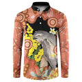 Australia Tawny Frogmouth Button Sweatshirt Golden Wattle Banksia Aboriginal Art - Aussie Hoodie