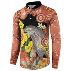Australia Tawny Frogmouth Button Sweatshirt Golden Wattle Banksia Aboriginal Art - Aussie Hoodie