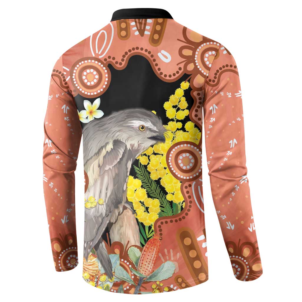 Australia Tawny Frogmouth Button Sweatshirt Golden Wattle Banksia Aboriginal Art - Aussie Hoodie