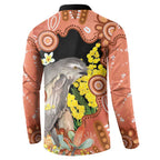 Australia Tawny Frogmouth Button Sweatshirt Golden Wattle Banksia Aboriginal Art - Aussie Hoodie