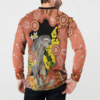 Australia Tawny Frogmouth Button Sweatshirt Golden Wattle Banksia Aboriginal Art - Aussie Hoodie