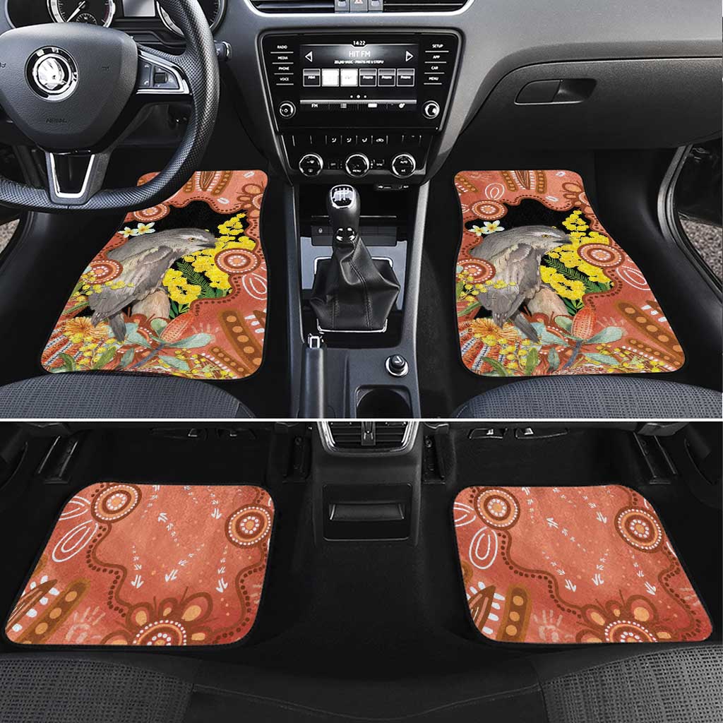Australia Tawny Frogmouth Car Mats Golden Wattle Banksia Aboriginal Art - Aussie Hoodie