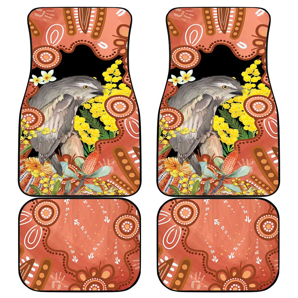 Australia Tawny Frogmouth Car Mats Golden Wattle Banksia Aboriginal Art - Aussie Hoodie