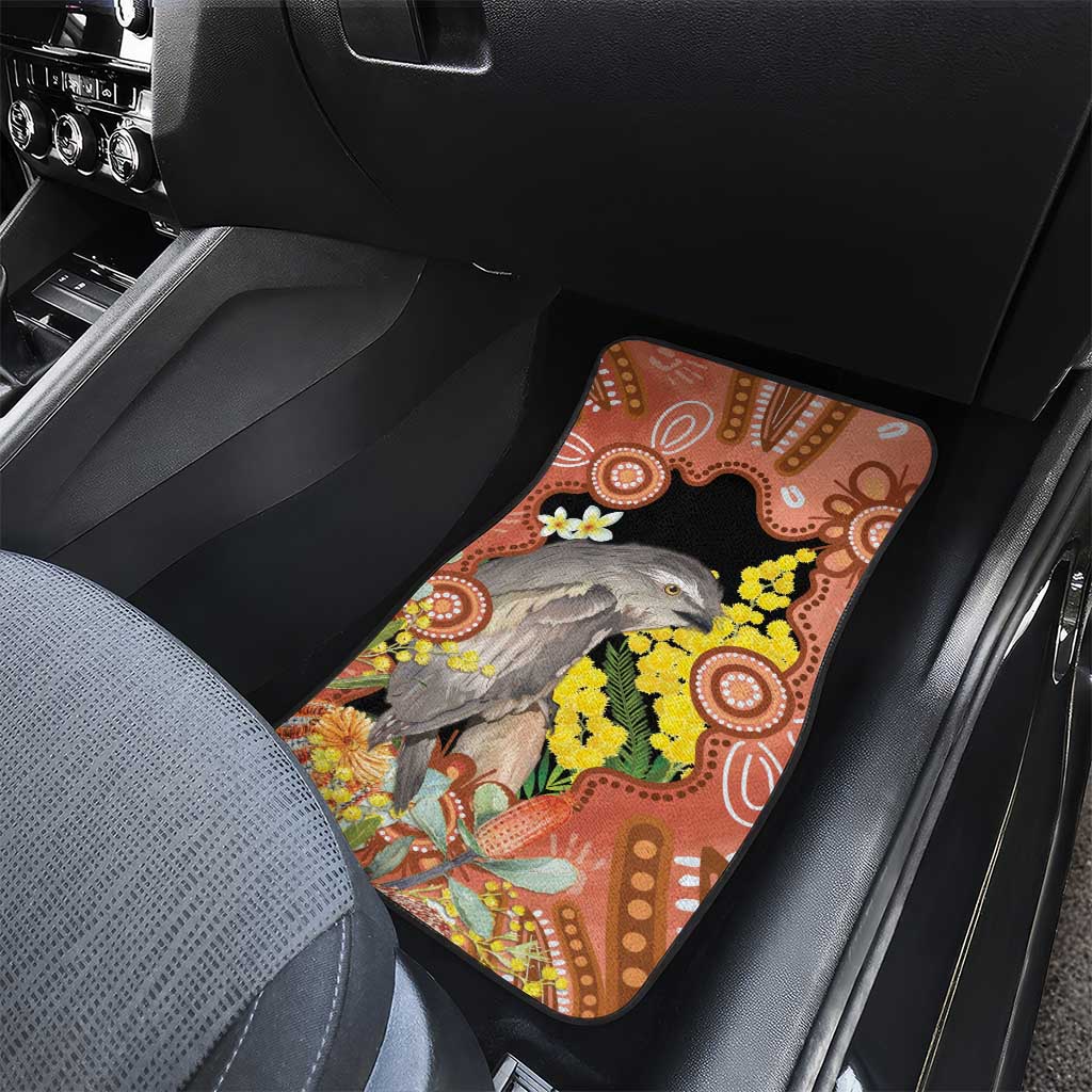 Australia Tawny Frogmouth Car Mats Golden Wattle Banksia Aboriginal Art - Aussie Hoodie