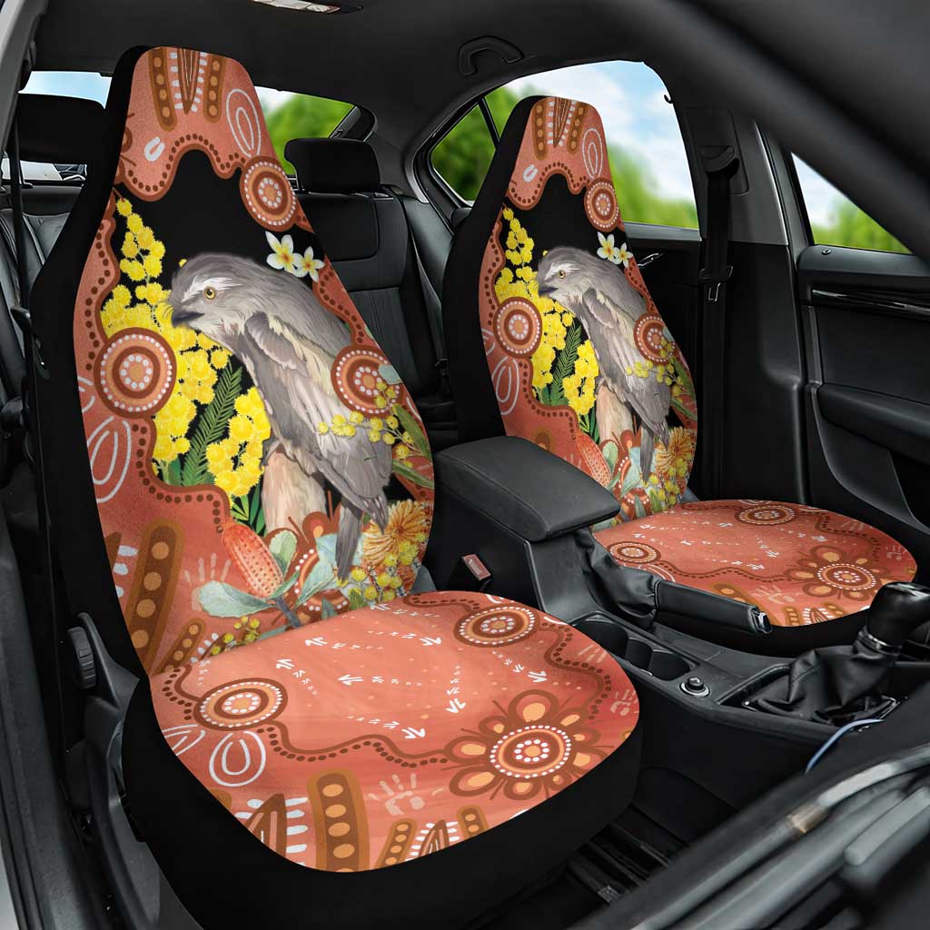 Australia Tawny Frogmouth Car Seat Cover Golden Wattle Banksia Aboriginal Art - Aussie Hoodie