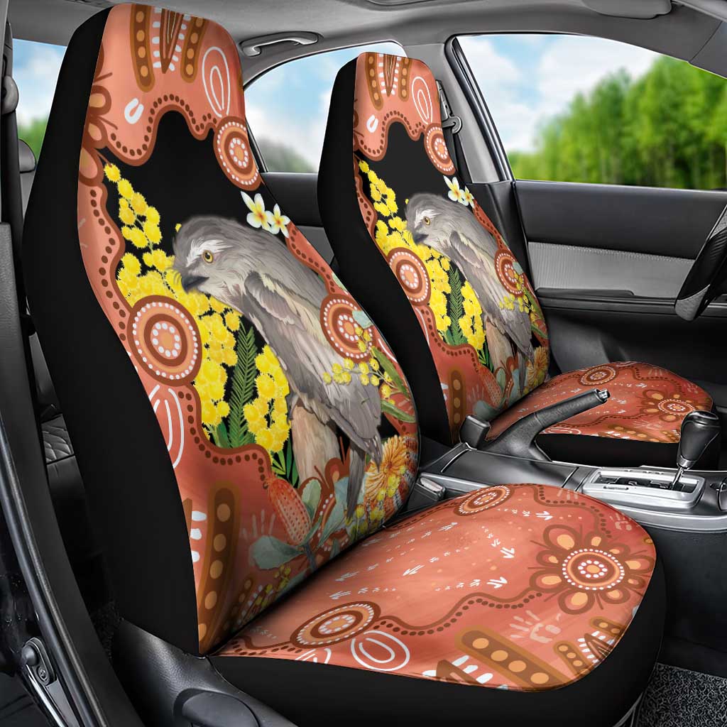 Australia Tawny Frogmouth Car Seat Cover Golden Wattle Banksia Aboriginal Art - Aussie Hoodie