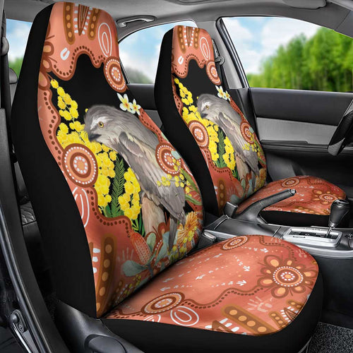 Australia Tawny Frogmouth Car Seat Cover Golden Wattle Banksia Aboriginal Art - Aussie Hoodie