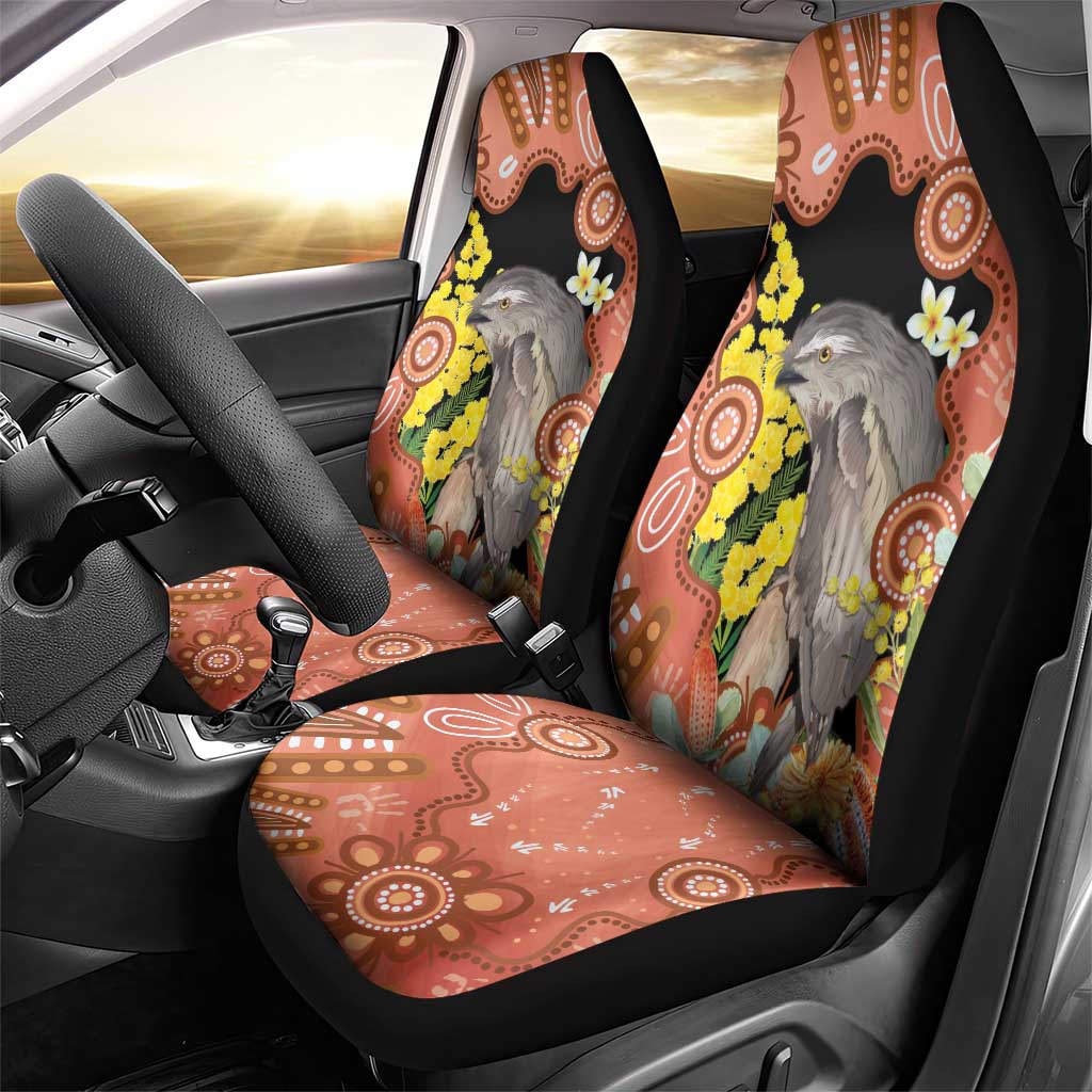 Australia Tawny Frogmouth Car Seat Cover Golden Wattle Banksia Aboriginal Art - Aussie Hoodie