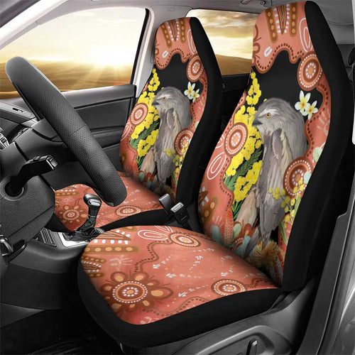 Australia Tawny Frogmouth Car Seat Cover Golden Wattle Banksia Aboriginal Art - Aussie Hoodie