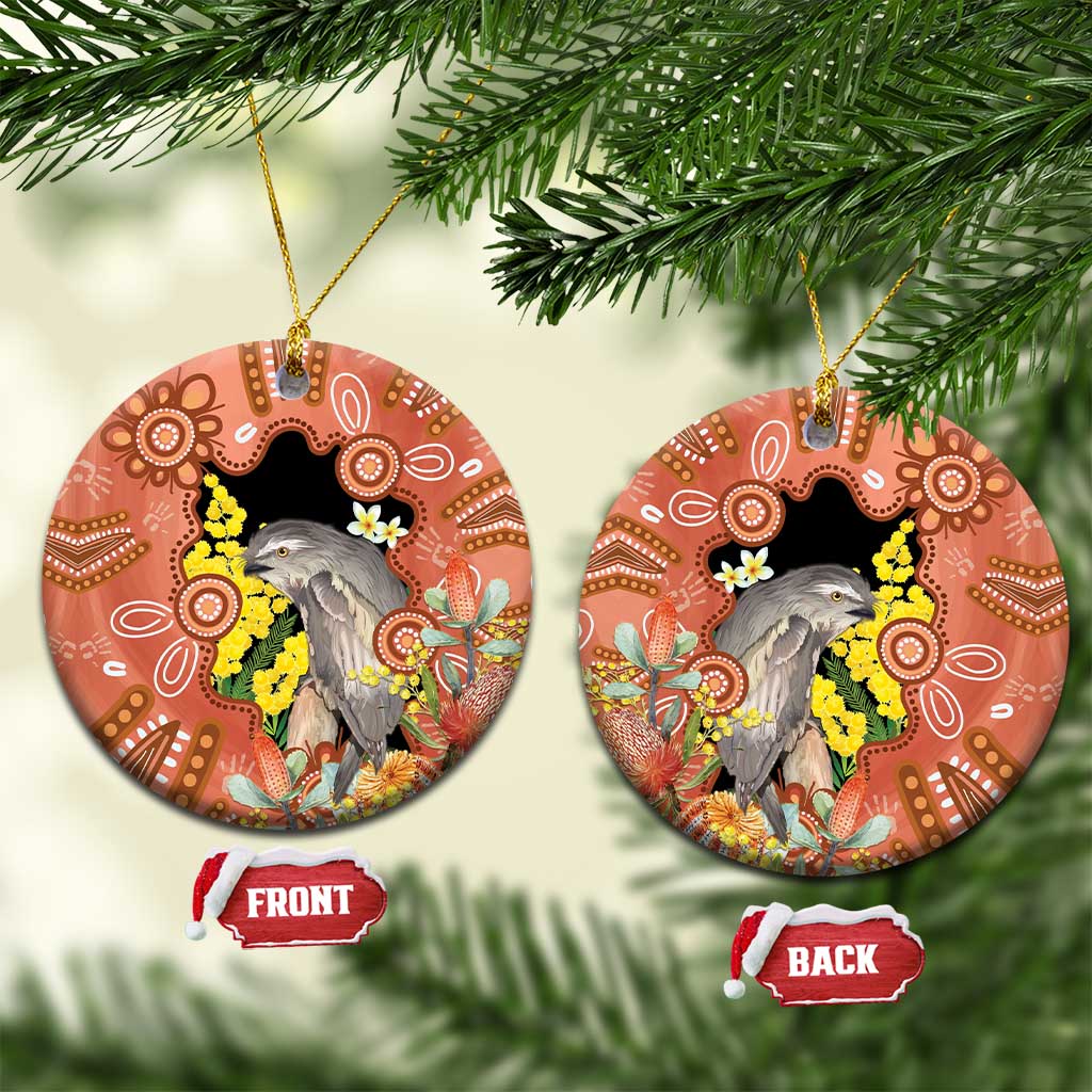 Australia Tawny Frogmouth Ceramic Ornament Golden Wattle Banksia Aboriginal Art - Aussie Hoodie