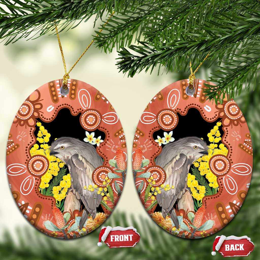 Australia Tawny Frogmouth Ceramic Ornament Golden Wattle Banksia Aboriginal Art - Aussie Hoodie