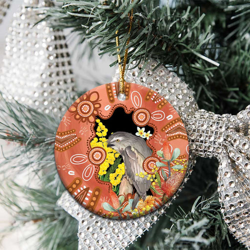 Australia Tawny Frogmouth Ceramic Ornament Golden Wattle Banksia Aboriginal Art - Aussie Hoodie