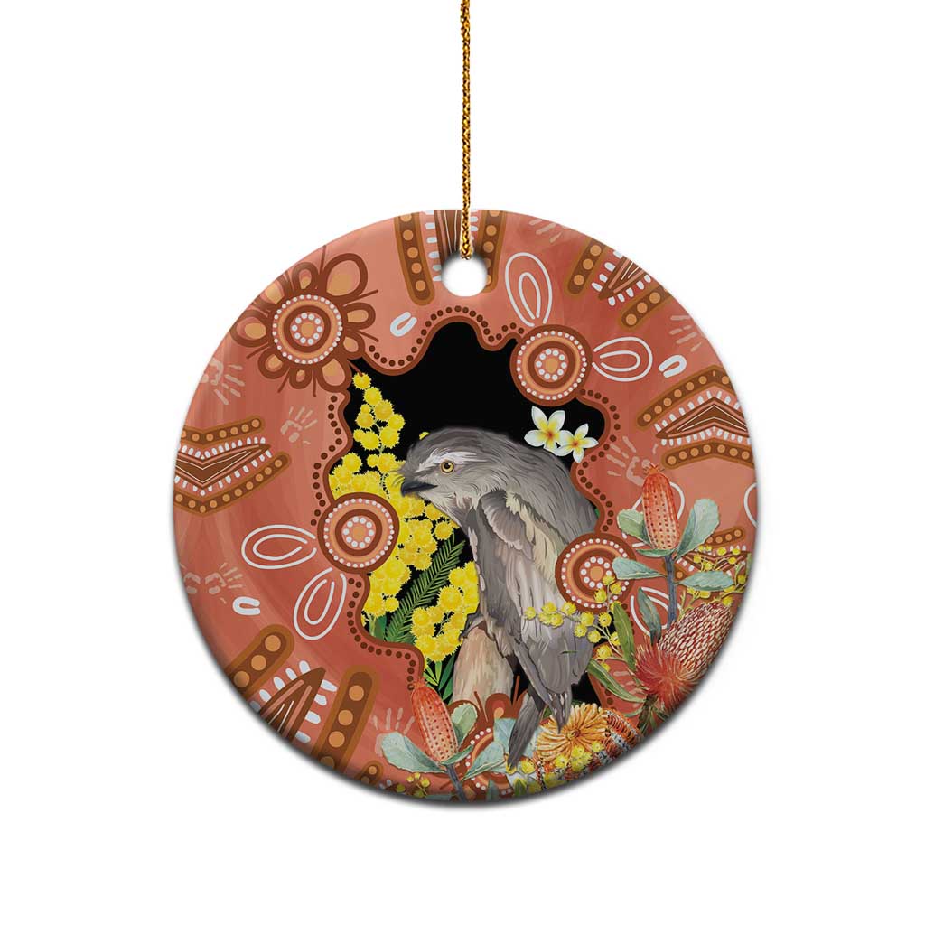 Australia Tawny Frogmouth Ceramic Ornament Golden Wattle Banksia Aboriginal Art - Aussie Hoodie