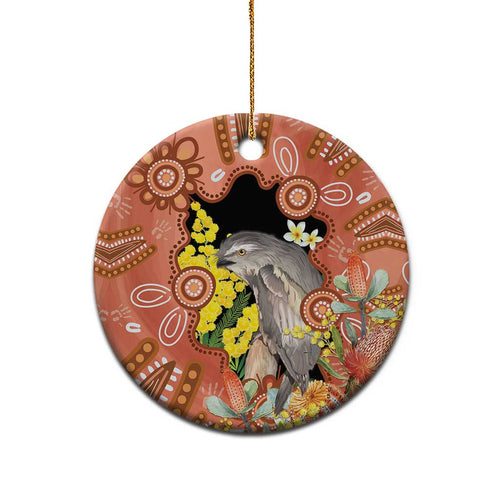 Australia Tawny Frogmouth Ceramic Ornament Golden Wattle Banksia Aboriginal Art - Aussie Hoodie