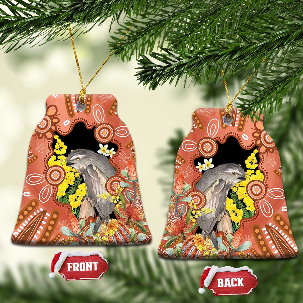 Australia Tawny Frogmouth Ceramic Ornament Golden Wattle Banksia Aboriginal Art - Aussie Hoodie