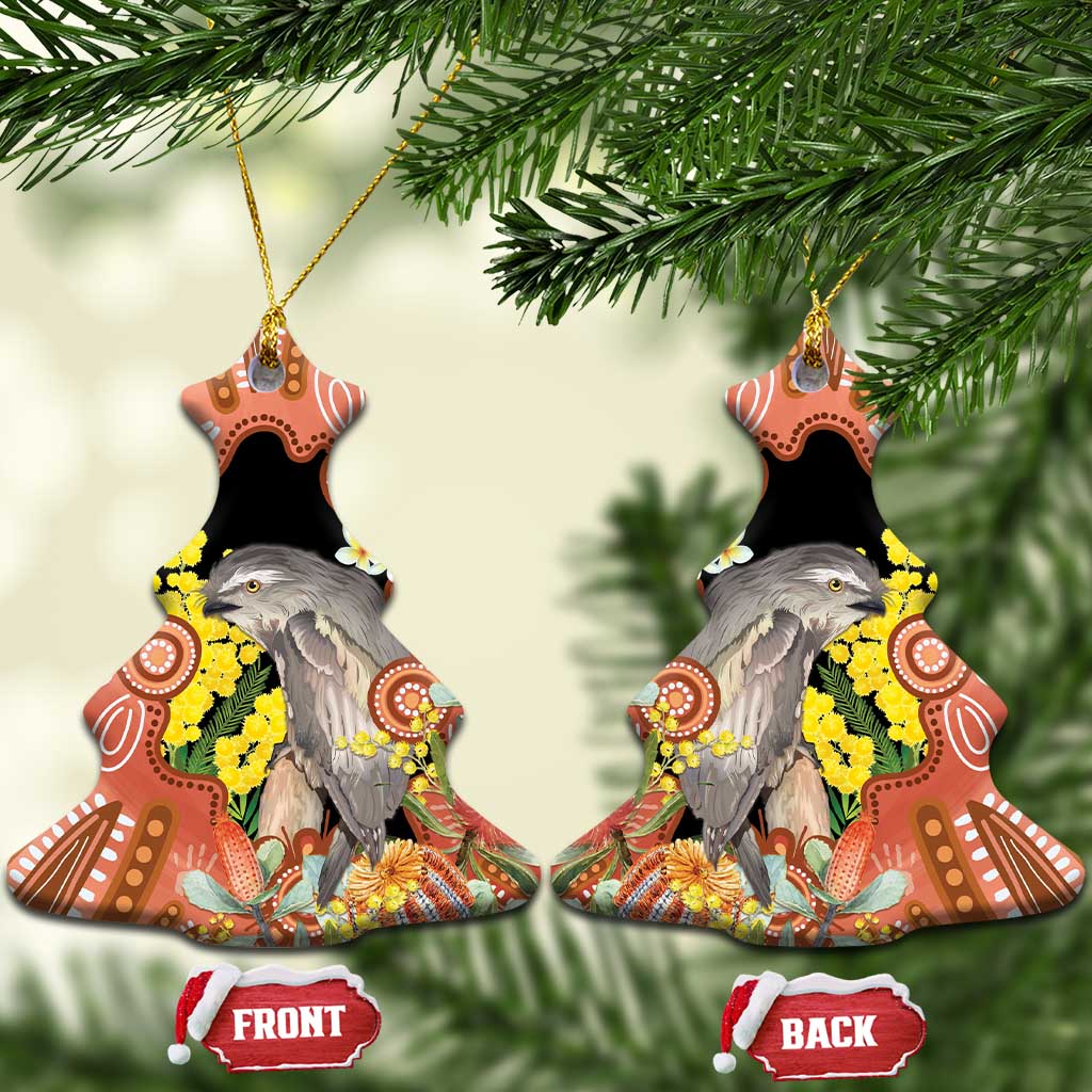 Australia Tawny Frogmouth Ceramic Ornament Golden Wattle Banksia Aboriginal Art - Aussie Hoodie