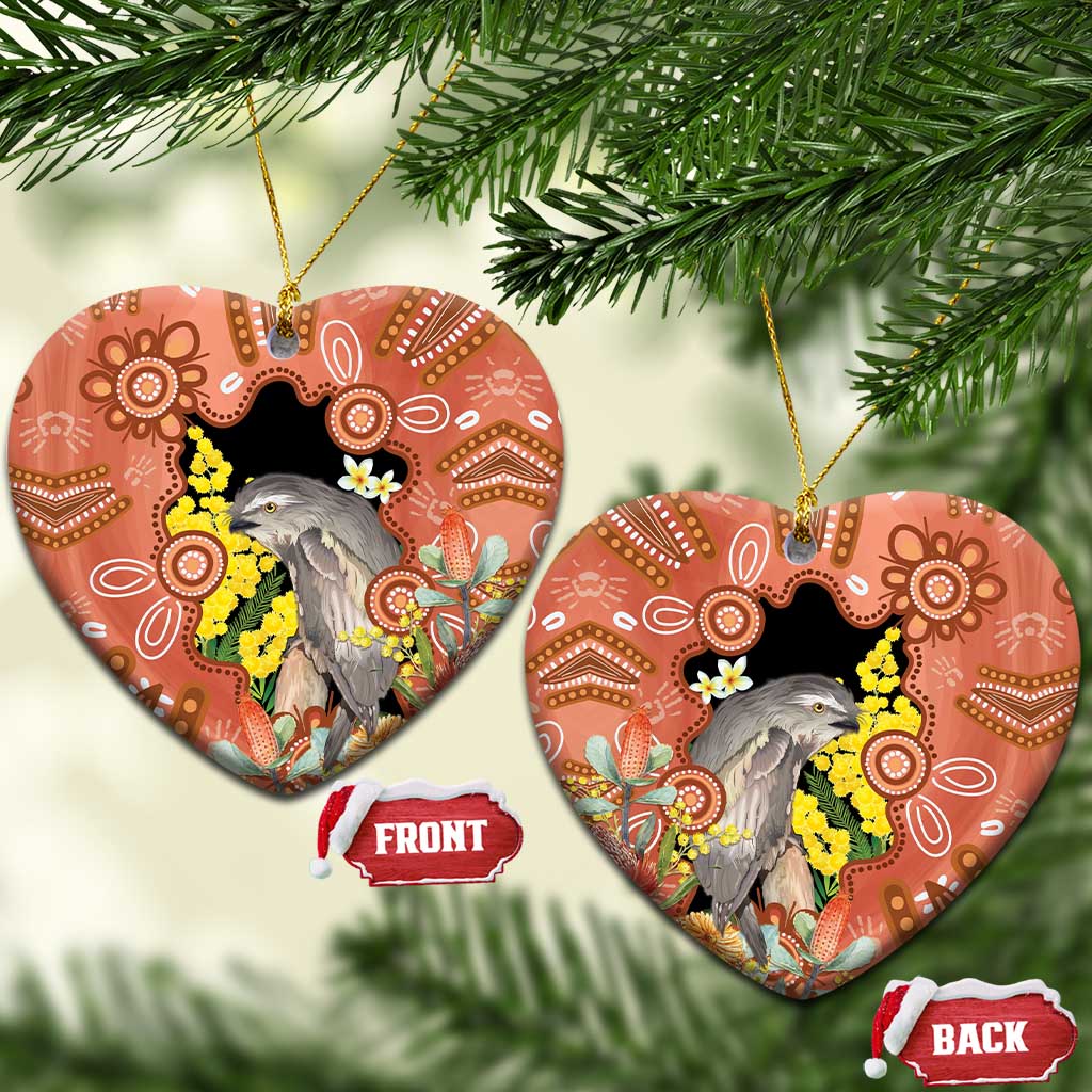 Australia Tawny Frogmouth Ceramic Ornament Golden Wattle Banksia Aboriginal Art - Aussie Hoodie