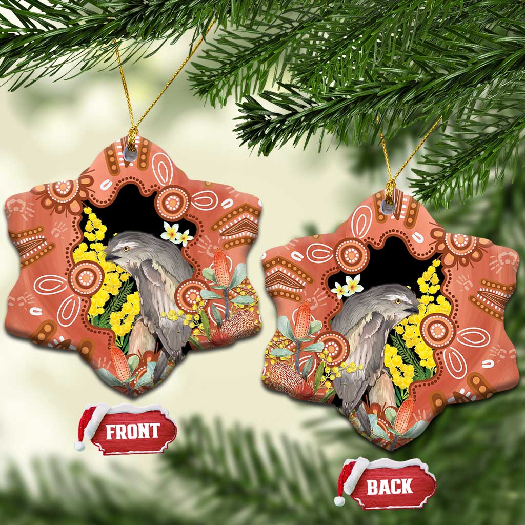 Australia Tawny Frogmouth Ceramic Ornament Golden Wattle Banksia Aboriginal Art - Aussie Hoodie