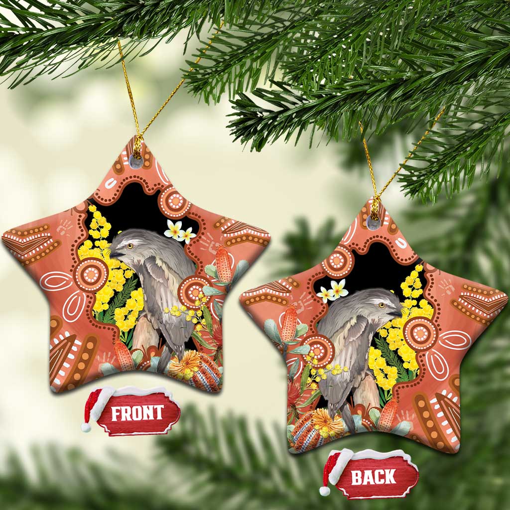 Australia Tawny Frogmouth Ceramic Ornament Golden Wattle Banksia Aboriginal Art - Aussie Hoodie