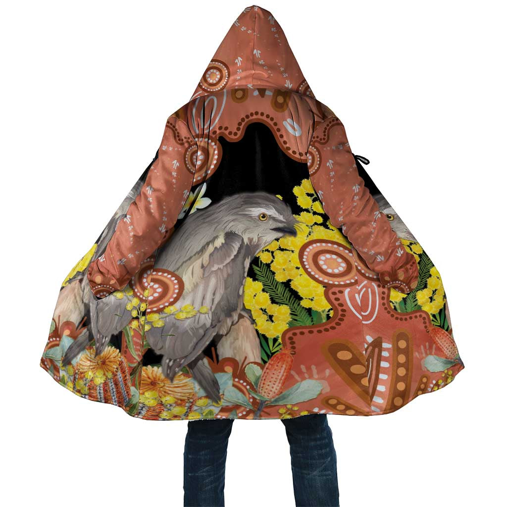 Australia Tawny Frogmouth Cloak Golden Wattle Banksia Aboriginal Art - Aussie Hoodie