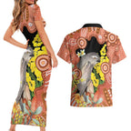 Australia Tawny Frogmouth Couples Matching Short Sleeve Bodycon Dress and Hawaiian Shirt Golden Wattle Banksia Aboriginal Art - Aussie Hoodie