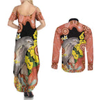 Australia Tawny Frogmouth Couples Matching Summer Maxi Dress and Long Sleeve Button Shirt Golden Wattle Banksia Aboriginal Art - Aussie Hoodie