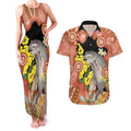 Australia Tawny Frogmouth Couples Matching Tank Maxi Dress and Hawaiian Shirt Golden Wattle Banksia Aboriginal Art - Aussie Hoodie