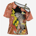 Australia Tawny Frogmouth Cross Shoulder Shirt Golden Wattle Banksia Aboriginal Art - Aussie Hoodie