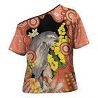 Australia Tawny Frogmouth Cross Shoulder Shirt Golden Wattle Banksia Aboriginal Art - Aussie Hoodie